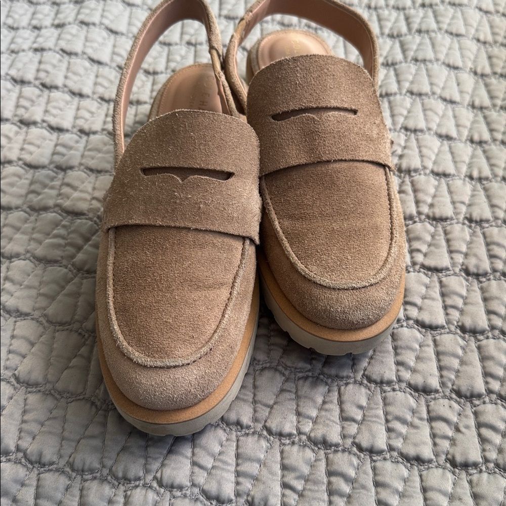 Cole Haan Women's Geneva Lug Sole Slingback  Penny Loafer Flats Suede Beige 7.5B - Picture 4 of 7